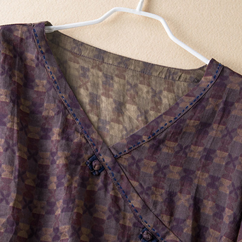 Buddha Stones Spring V-Neck Printed Floral Pattern Women's Long Sleeve Shirt - image 6