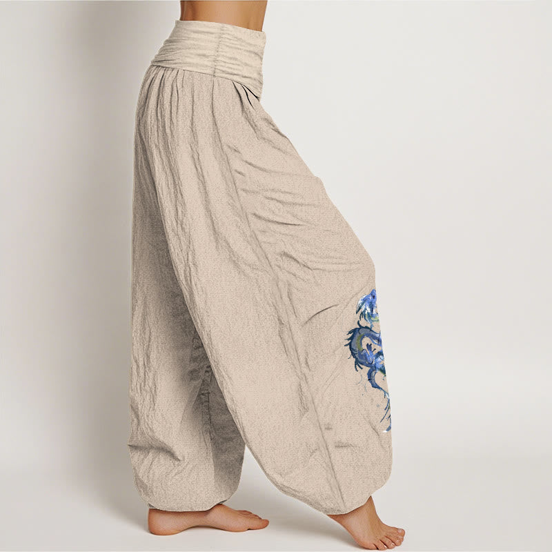 Buddha Stones Pure Cotton Striking Dragon Pattern Women's Elastic Waist Harem Pants - image 13