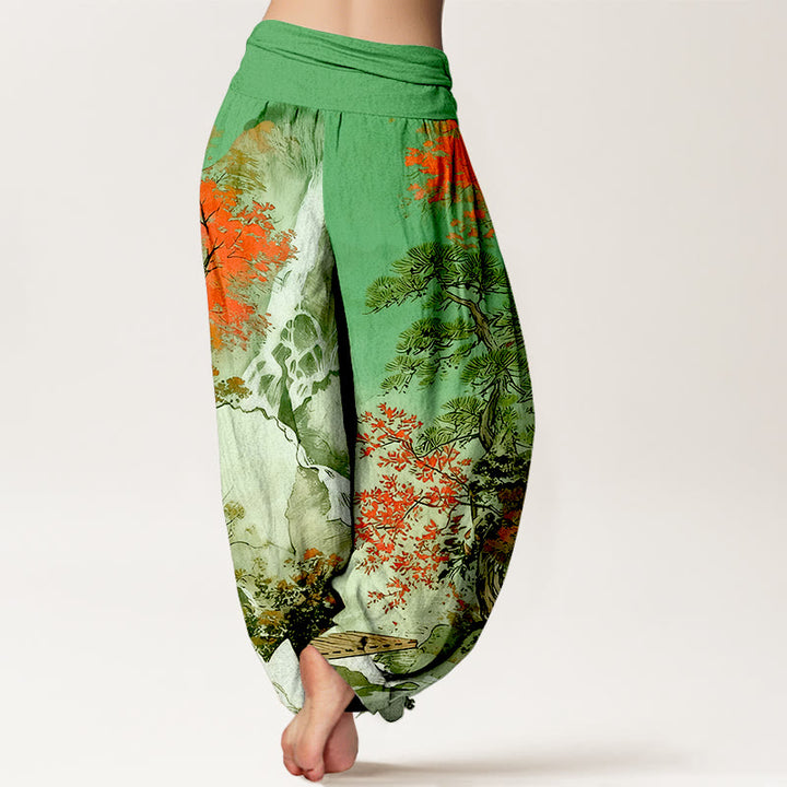 Buddha Stones Pure Cotton Color Coordinated Landscape Tree Pattern Women's Elastic Waist Harem Pants - image 2