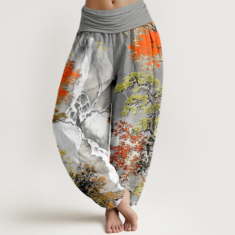Buddha Stones Pure Cotton Color Coordinated Landscape Tree Pattern Women's Elastic Waist Harem Pants - DarkGray - US16，UK/AU20，EU48 (3XL) - image 5