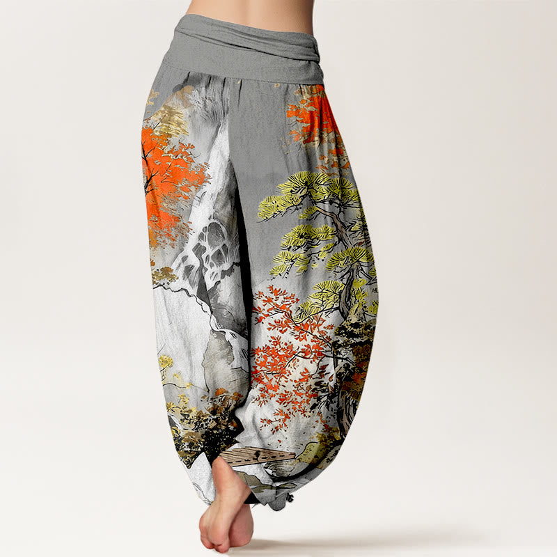 Buddha Stones Pure Cotton Color Coordinated Landscape Tree Pattern Women's Elastic Waist Harem Pants - image 6