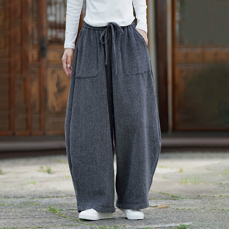 Buddha Stones Winter Men's Pure Color Drawstring Design Cotton High Waist Pants With Pockets - image 14