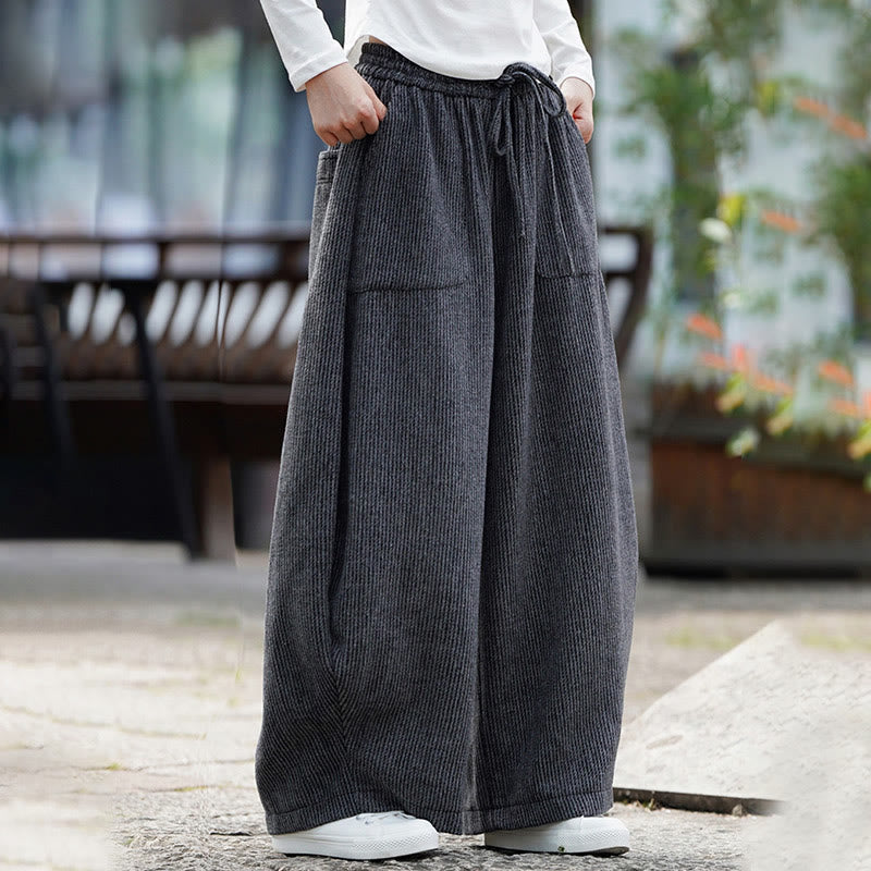 Buddha Stones Winter Men's Pure Color Drawstring Design Cotton High Waist Pants With Pockets - image 12