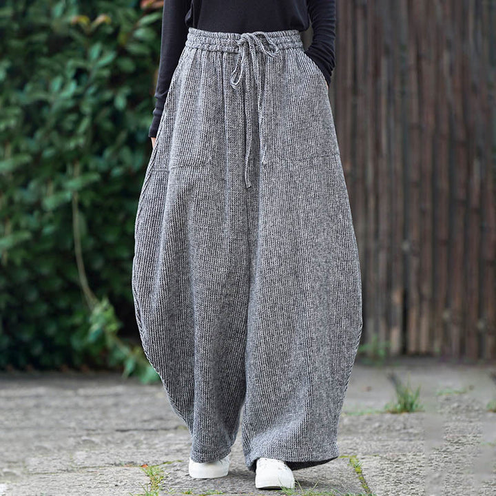 Buddha Stones Winter Men's Pure Color Drawstring Design Cotton High Waist Pants With Pockets - image 33