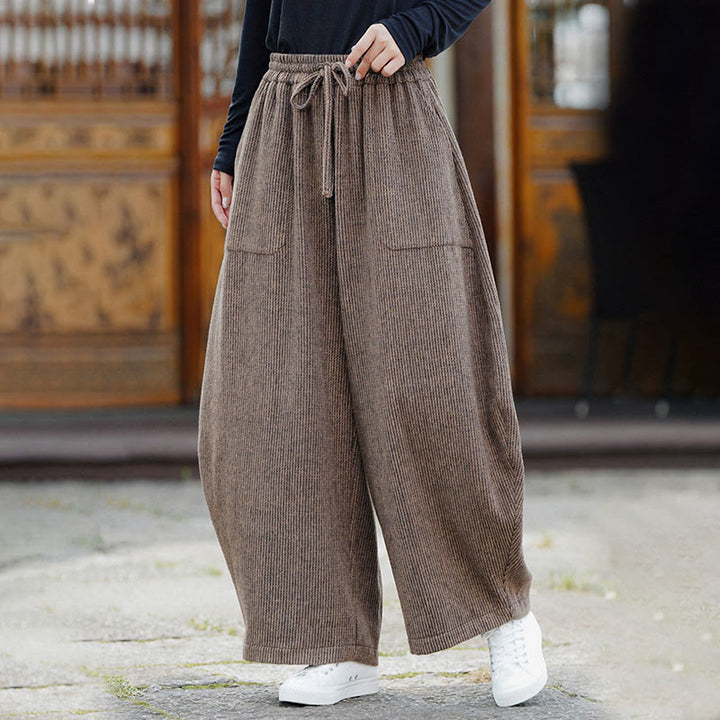 Buddha Stones Winter Men's Pure Color Drawstring Design Cotton High Waist Pants With Pockets - image 5