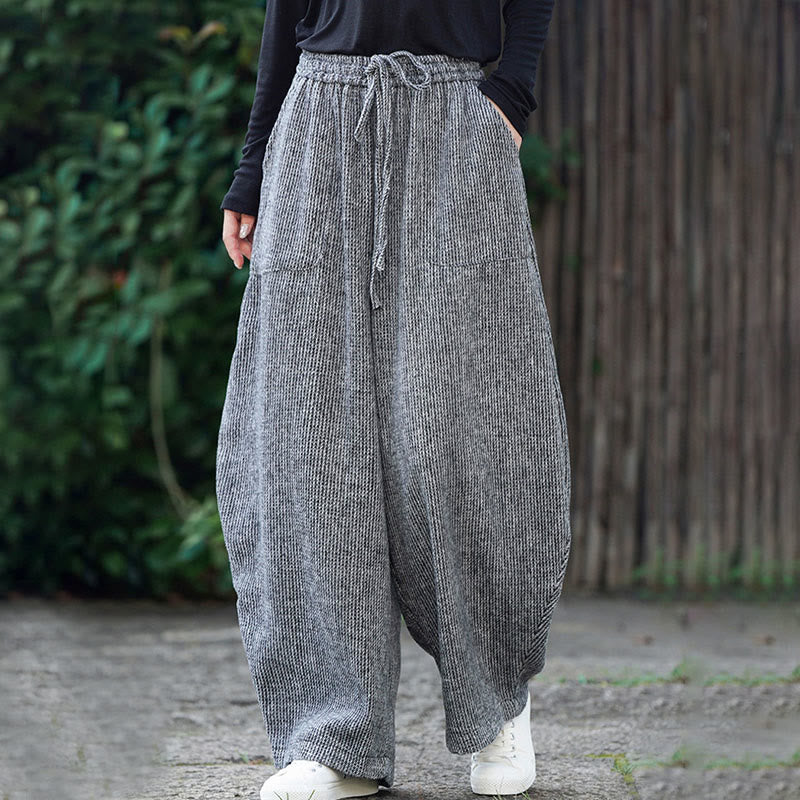 Buddha Stones Winter Men's Pure Color Drawstring Design Cotton High Waist Pants With Pockets - image 32