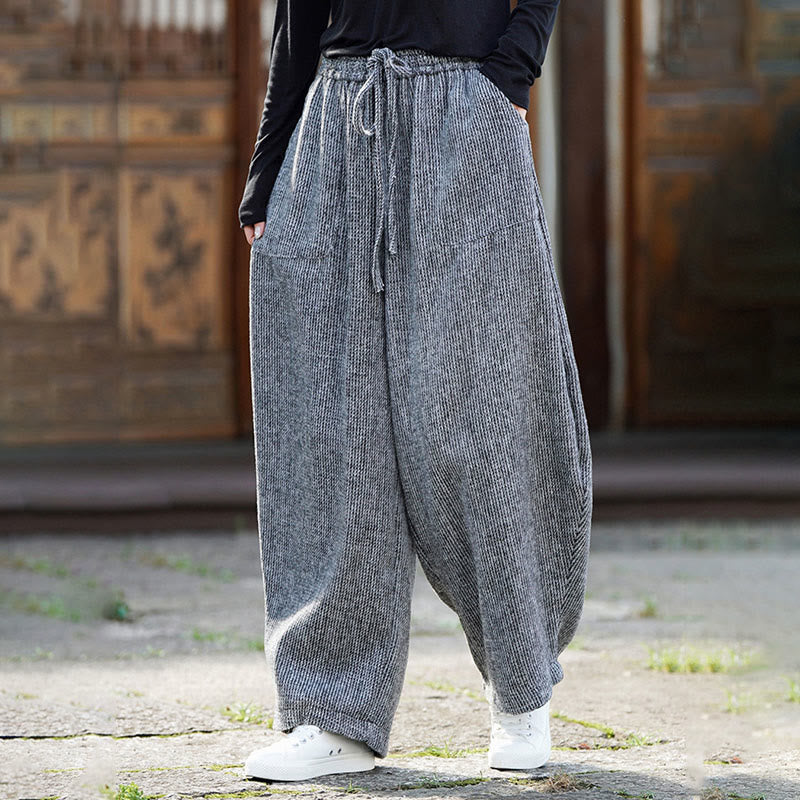 Buddha Stones Winter Men's Pure Color Drawstring Design Cotton High Waist Pants With Pockets - image 26