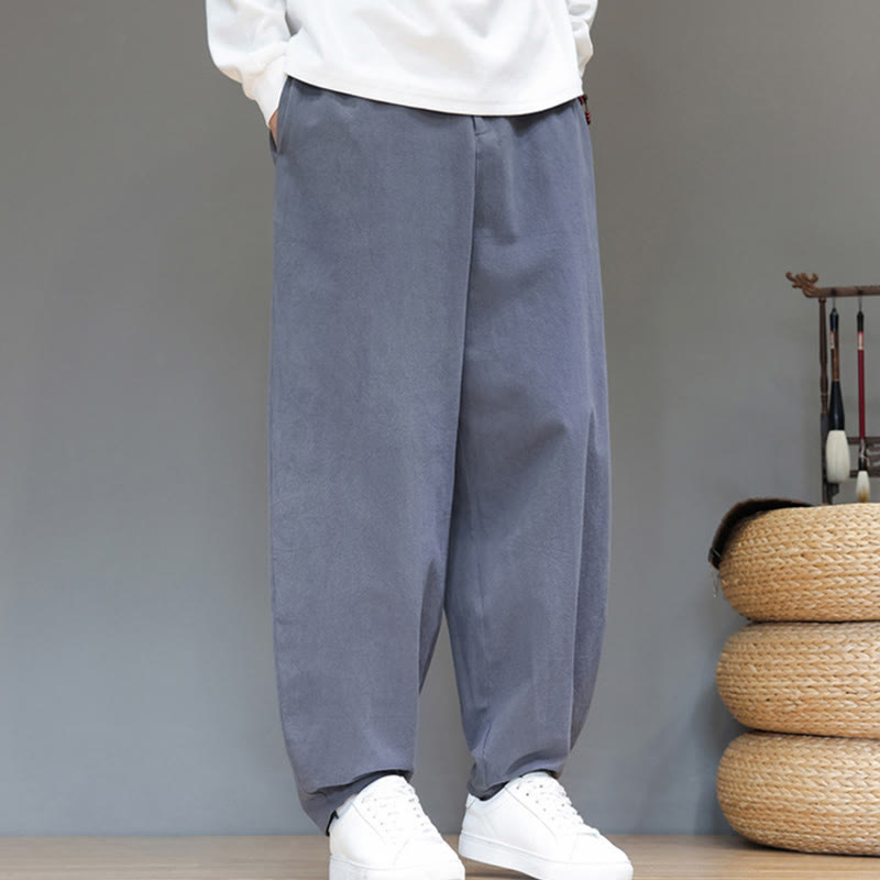 Buddha Stones Fall Sports Men's Pure Color Button Design Cotton Pants With Pockets - image 8