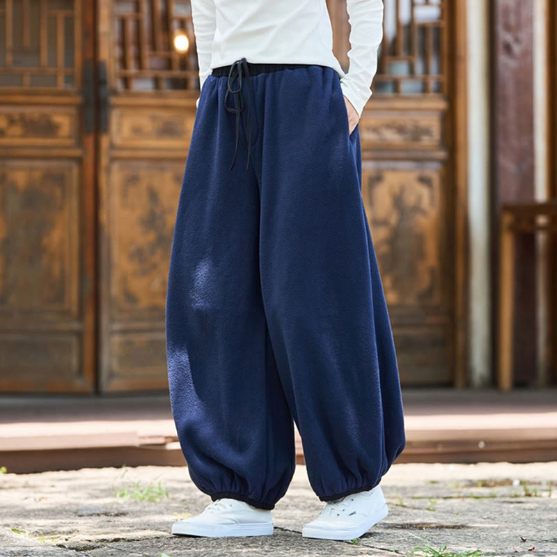 Buddha Stones Winter Men's Pure Color Elastic Cuff Design Cotton 9 Length Pants With Pockets - image 35