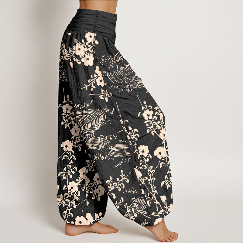 Buddha Stones Pure Cotton Simple Flowers Stream Pattern Women's Elastic Waist Harem Pants - image 7