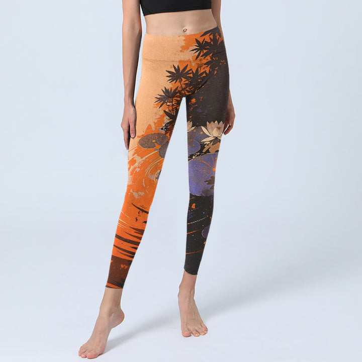Buddha Stones Lotus Flowers Leaves Water Ripples Pattern Print Gym Leggings Women's Yoga Pants - image 5