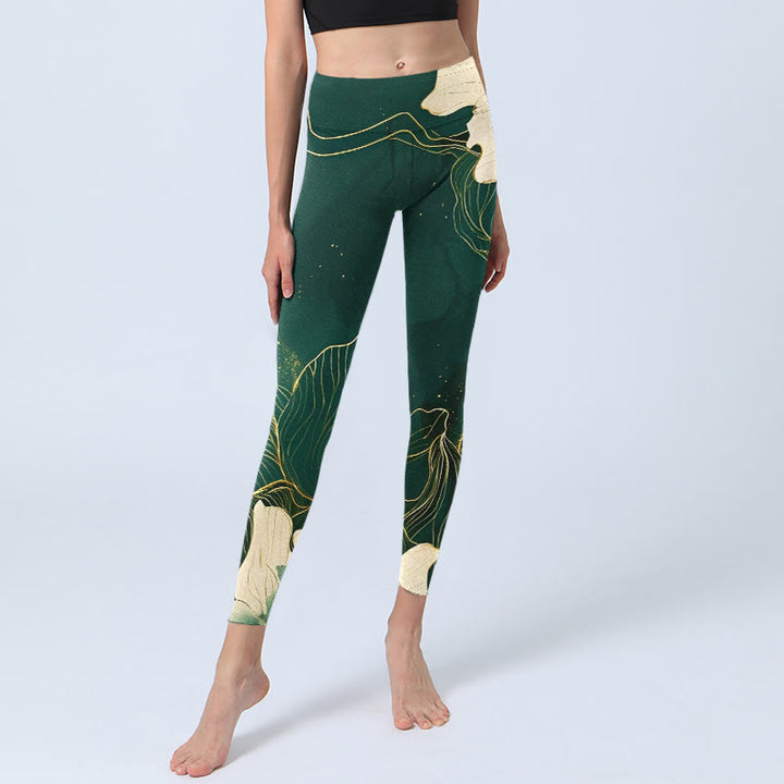 Buddha Stones Elegant Flowers Pattern Print Gym Leggings Women's Yoga Pants - image 5