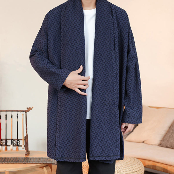 Buddha Stones Winter Jacquard Simple Design Men's Cotton Long Sleeve Kimono - image 4