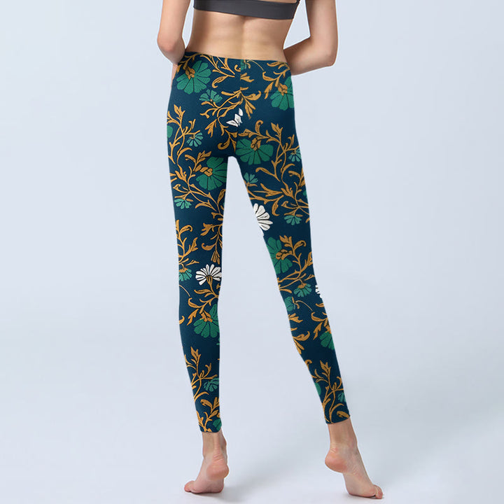 Buddha Stones Retro Pastoral Style Flowers Vines Pattern Print Gym Leggings Women's Yoga Pants - image 6