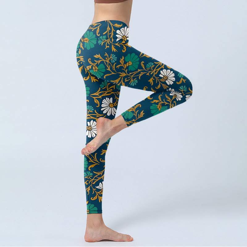 Buddha Stones Retro Pastoral Style Flowers Vines Pattern Print Gym Leggings Women's Yoga Pants - image 4