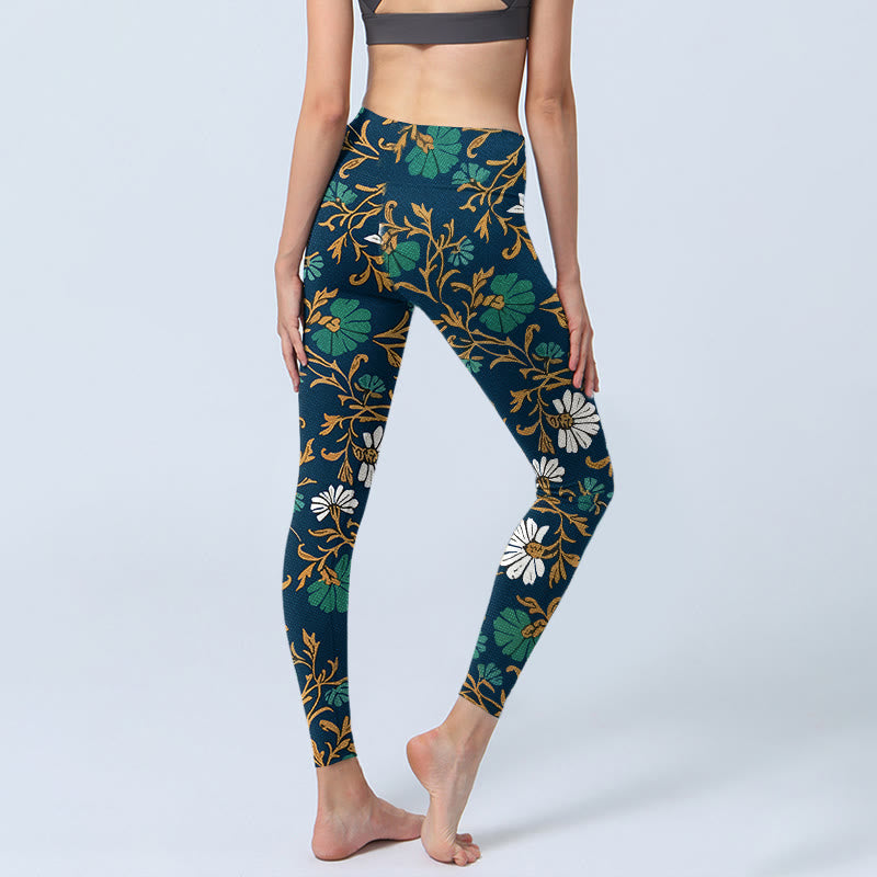Buddha Stones Retro Pastoral Style Flowers Vines Pattern Print Gym Leggings Women's Yoga Pants - image 3