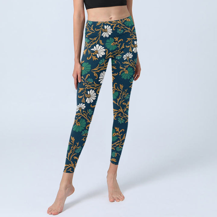 Buddha Stones Retro Pastoral Style Flowers Vines Pattern Print Gym Leggings Women's Yoga Pants - image 5