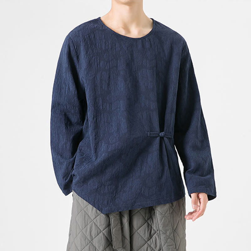 Buddha Stones Men's Chinese Frog-Button Plain Design Cotton Long Sleeve T-Shirt Zen Clothing - image 5