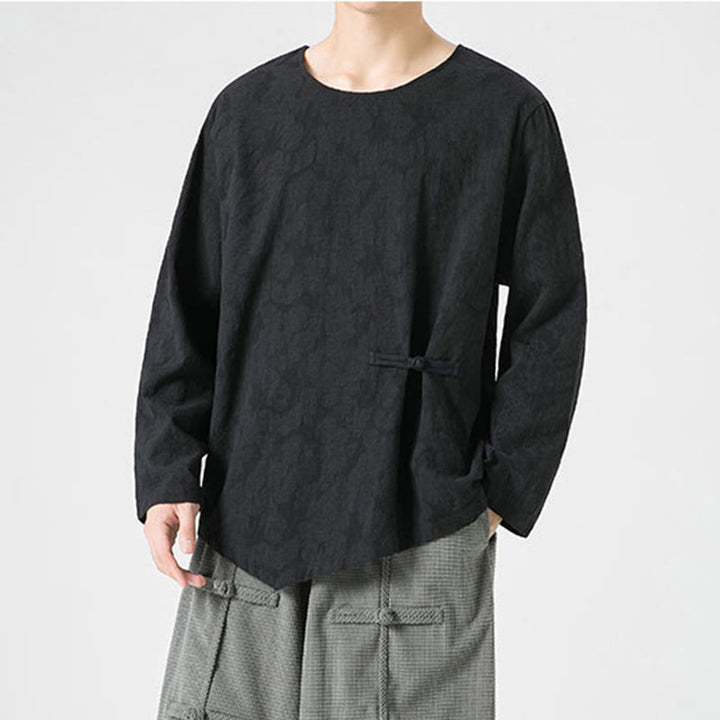 Buddha Stones Men's Chinese Frog-Button Plain Design Cotton Long Sleeve T-Shirt Zen Clothing - image 30