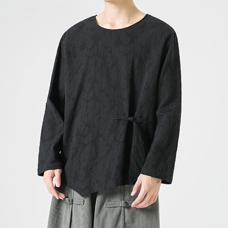 Buddha Stones Men's Chinese Frog-Button Plain Design Cotton Long Sleeve T-Shirt Zen Clothing - image 26