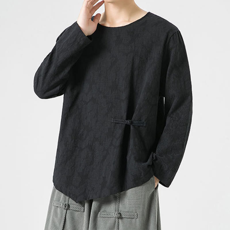 Buddha Stones Men's Chinese Frog-Button Plain Design Cotton Long Sleeve T-Shirt Zen Clothing - image 27