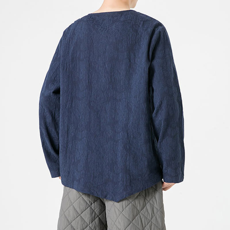 Buddha Stones Men's Chinese Frog-Button Plain Design Cotton Long Sleeve T-Shirt Zen Clothing - image 4