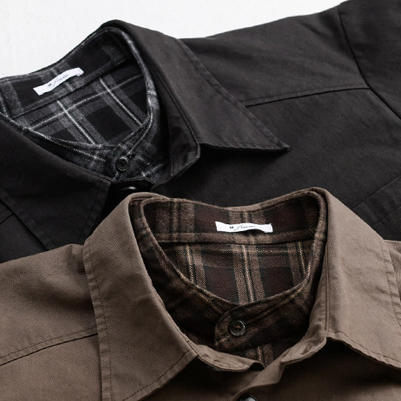 Buddha Stones Spring Plaid Pattern Fake Two-piece Long Sleeve Men's Cotton Jacket With Pocket - image 23