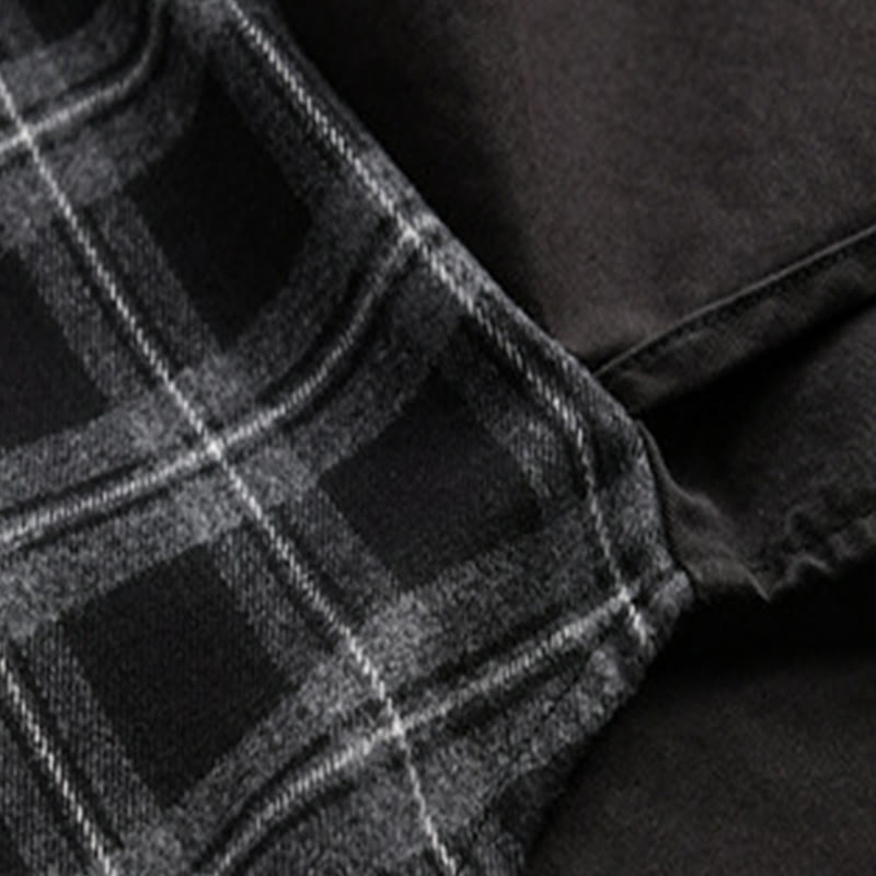 Buddha Stones Spring Plaid Pattern Fake Two-piece Long Sleeve Men's Cotton Jacket With Pocket - image 4