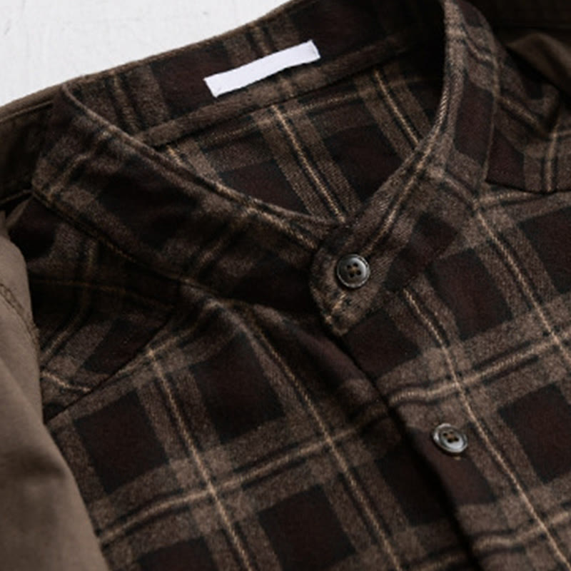 Buddha Stones Spring Plaid Pattern Fake Two-piece Long Sleeve Men's Cotton Jacket With Pocket - image 12