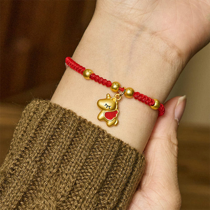 Buddha Stones Winged Year Of The Horse Red String Copper Braided Connection Bracelet - image 2
