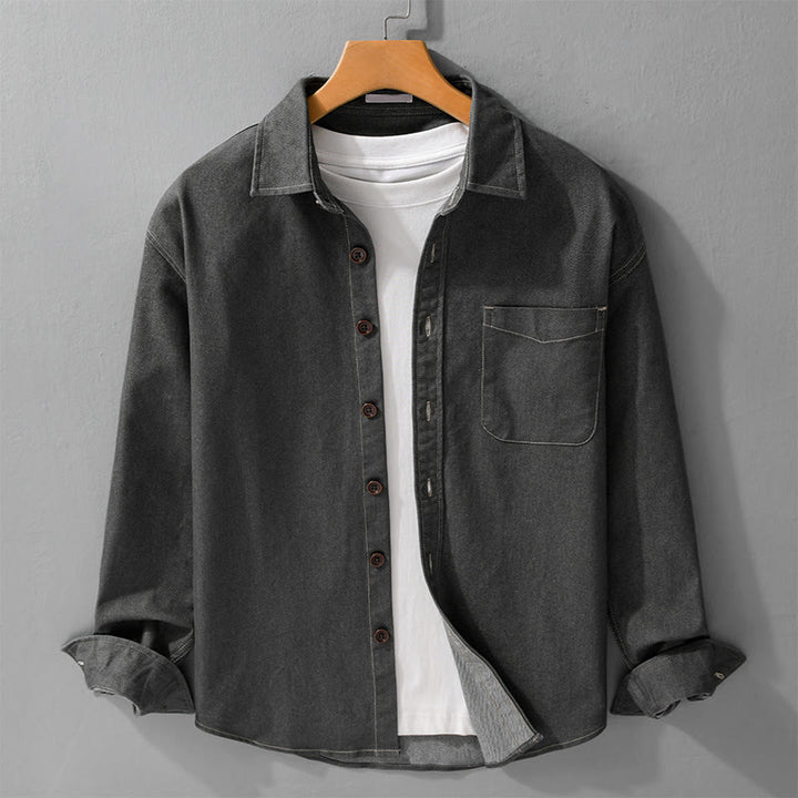 Buddha Stones Fall Plain Buttons Long Sleeve Men's Cotton Jacket With Pocket - DimGray - US/UK/AU42，EU52 (3XL) - image 7