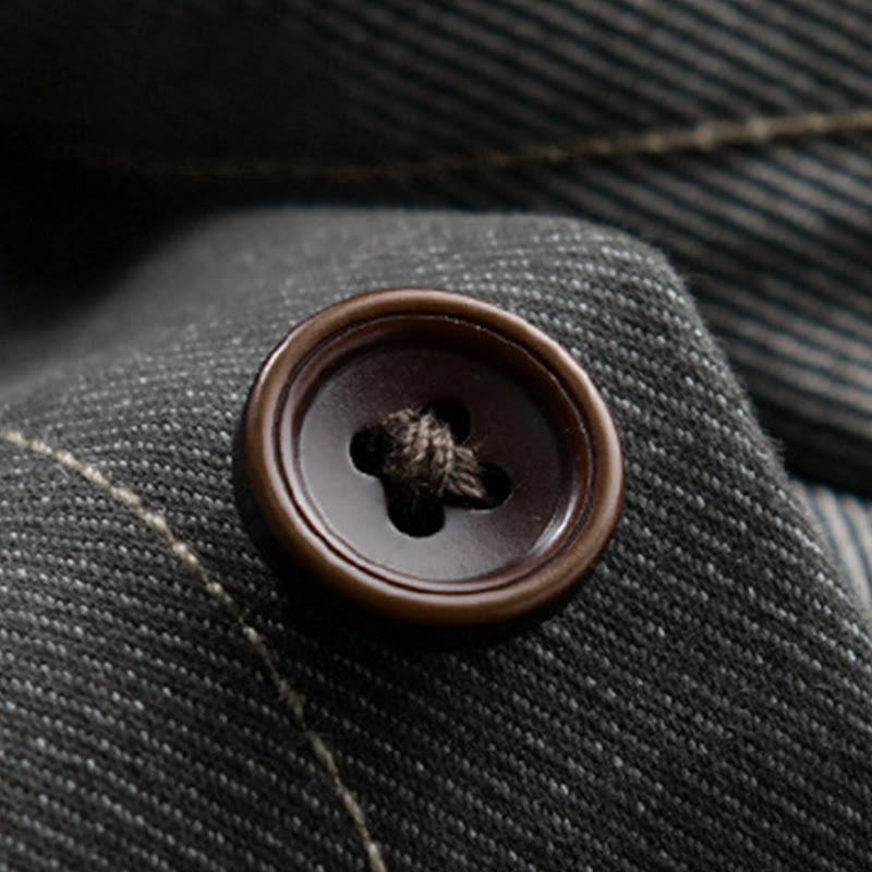 Buddha Stones Fall Plain Buttons Long Sleeve Men's Cotton Jacket With Pocket - image 10