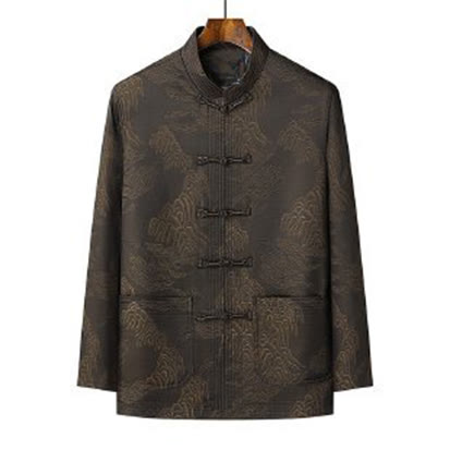 Buddha Stones 2Pcs Commute Tang Suit Frog-Button Men's Long Sleeve Shirt Pants Cotton Clothing Set - image 1