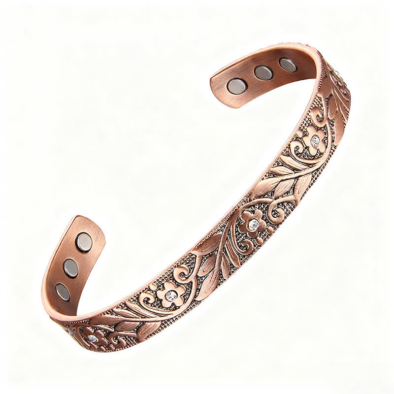 Buddha Stones Copper Flower Hand Polishing Adjustable Cuff Balance Bracelet Bangle - image 6
