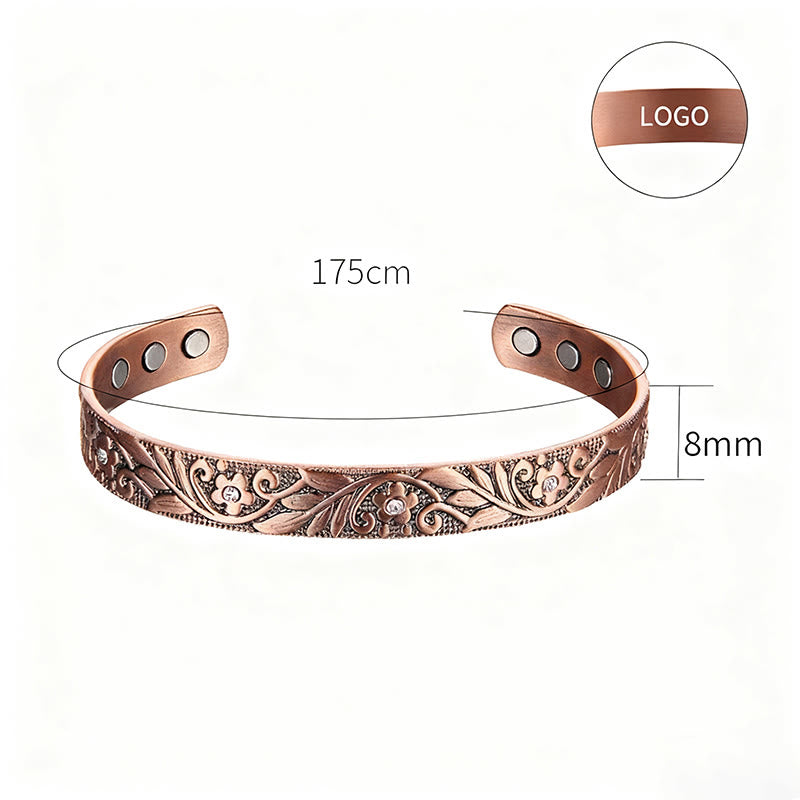 Buddha Stones Copper Flower Hand Polishing Adjustable Cuff Balance Bracelet Bangle - image 7