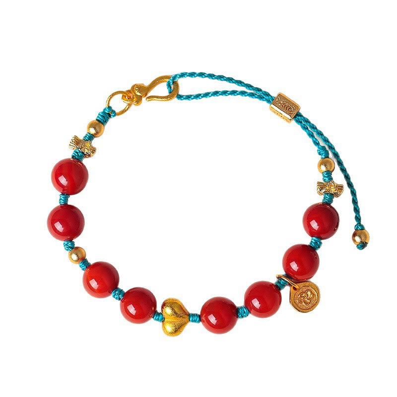 Buddha Stones 8mm South Red Agate Beads Heart Braided String Success Bracelet - image 9