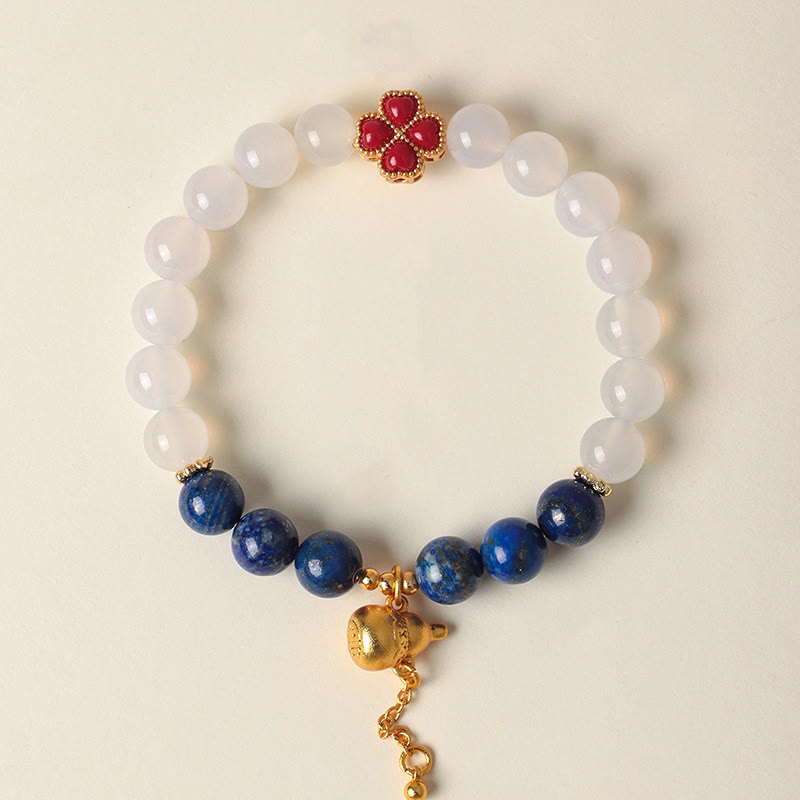 Buddha Stones Four Leaf Clover Flower Gourd South Red Agate White Agate Positive Beaded Bracelet - White Agate(Wrist Circumference: 14-17cm) - image 9