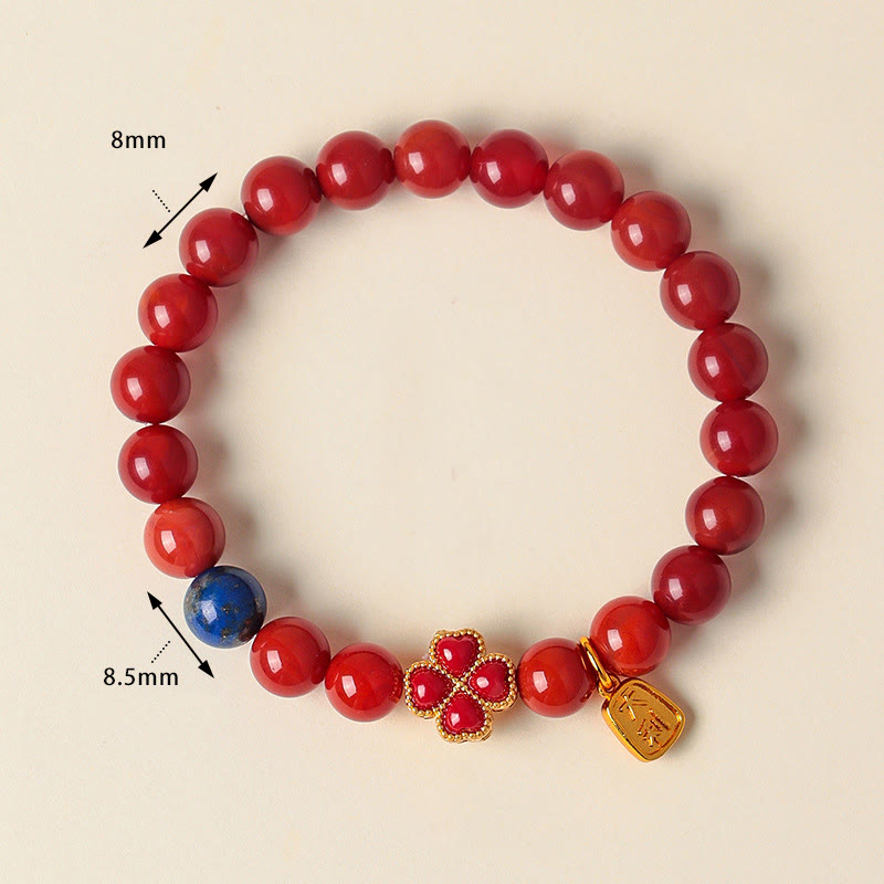Buddha Stones Four Leaf Clover Flower Gourd South Red Agate White Agate Positive Beaded Bracelet - image 3
