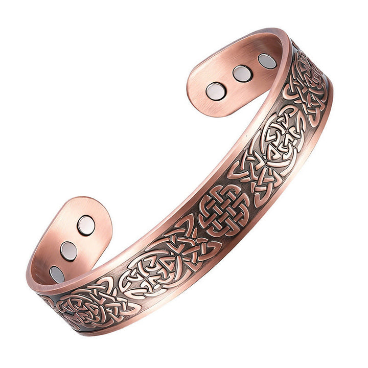Buddha Stones Copper Abstract Line Pattern Open Luck Cuff Bracelet Bangle Ring - Copper Bracelet Bangle(Wrist Circumference: 15-18cm) - image 0