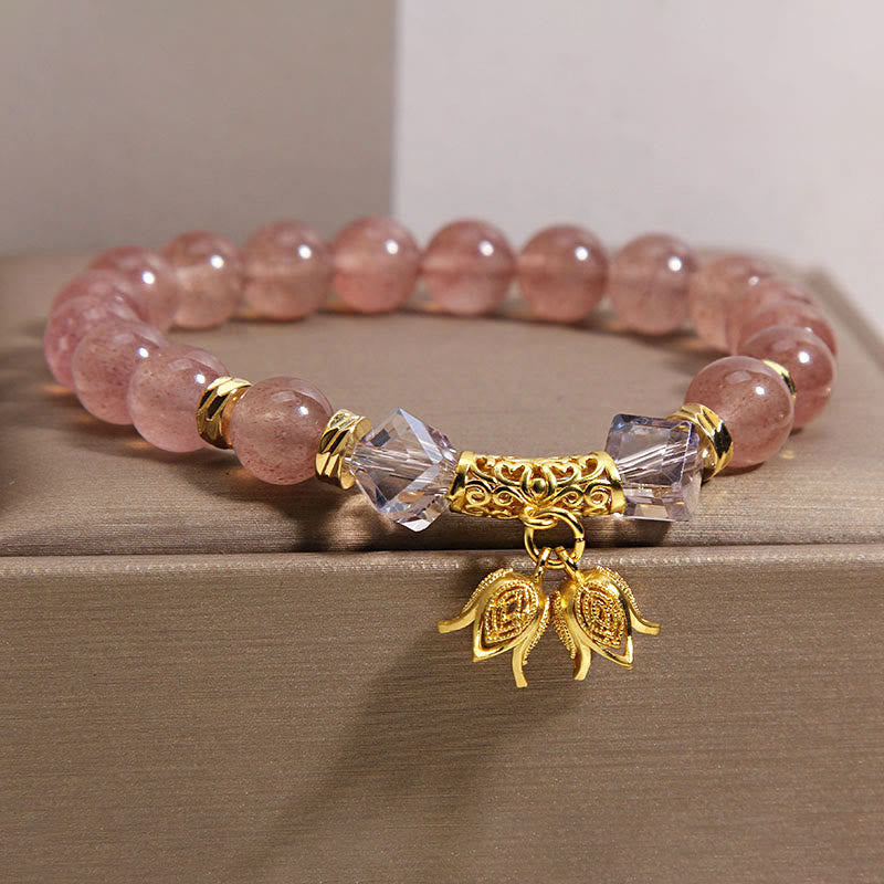 Buddha Stones Lily of the Valley Natural Strawberry Quartz Positive Beaded Bracelet - image 1
