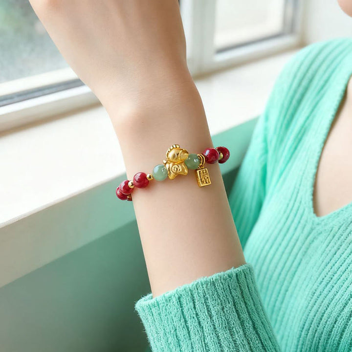 Buddha Stones Chinese Zodiac Year of the Horse Fu Character Cinnabar Hetian Jade Blessing Bracelet - image 12