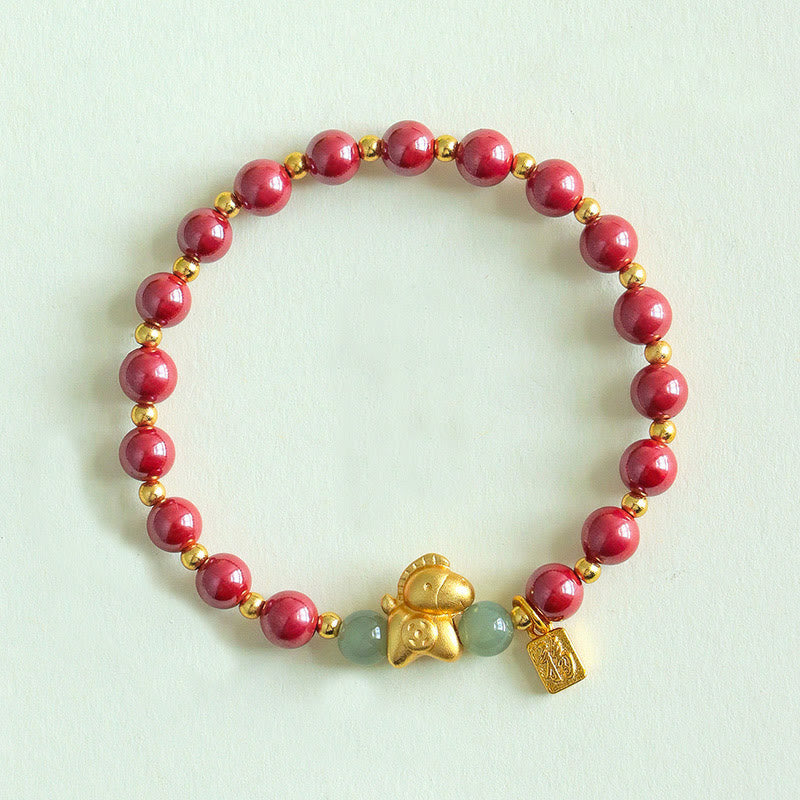 Buddha Stones Chinese Zodiac Year of the Horse Fu Character Cinnabar Hetian Jade Blessing Bracelet - Imperial Cinnabar(Wrist Circumference: 14-17cm) - image 9