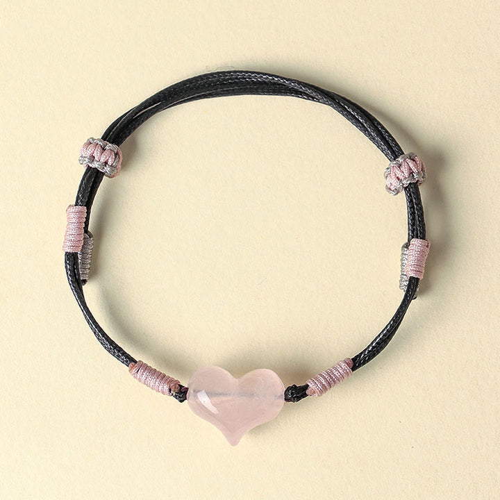 Buddha Stones Natural Heart Charm Pink Crystal Braided String Warmth Bracelet - image 2