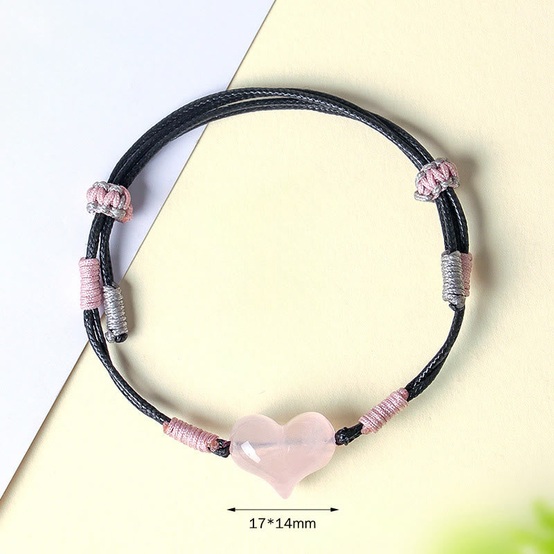 Buddha Stones Natural Heart Charm Pink Crystal Braided String Warmth Bracelet - image 4