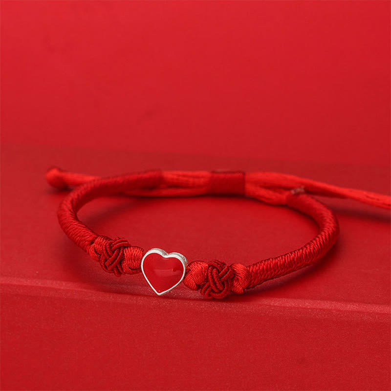 Buddha Stones 999 Sterling Silver 3D Heart Design Red String Connection Bracelet - Red String(Wrist Circumference: 19-20cm) - image 0