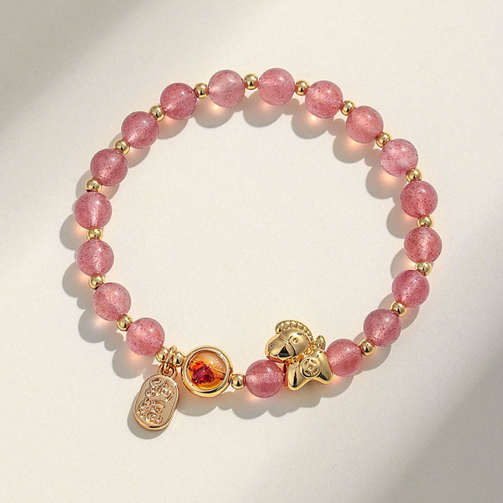 Buddha Stones Year Of The Horse Strawberry Quartz Citrine Red Agate Pink Crystal Love Bracelet - image 1