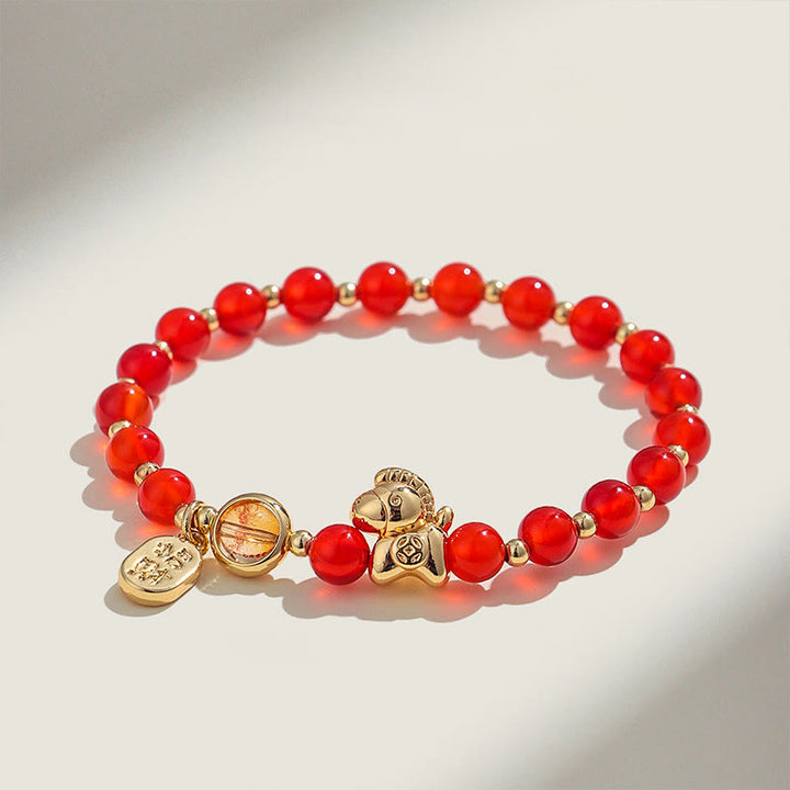 Buddha Stones Year Of The Horse Strawberry Quartz Citrine Red Agate Pink Crystal Love Bracelet - Red Agate(Wrist Circumference:14-15cm) - image 3
