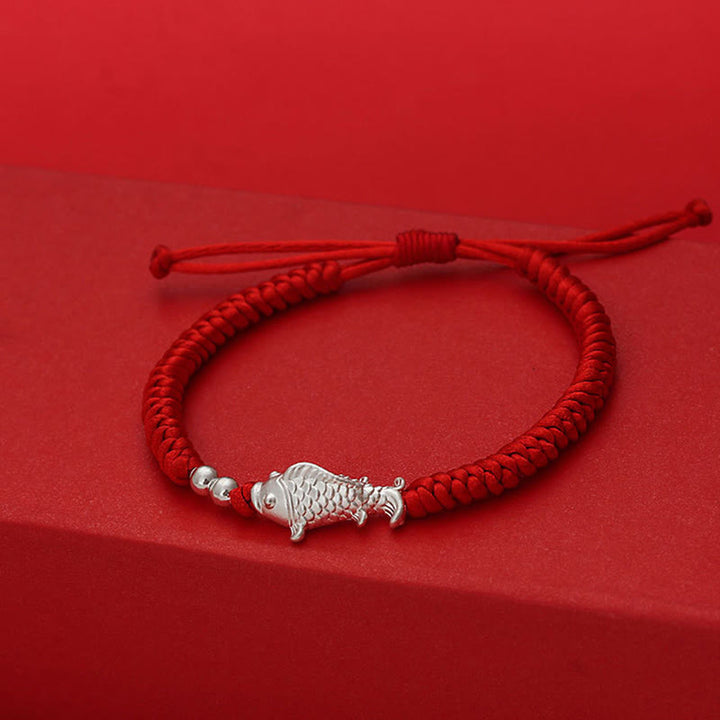 Buddha Stones 999 Sterling Silver Koi Fish Design 990 Sterling Silver Bead Red String Luck Bracelet - image 3