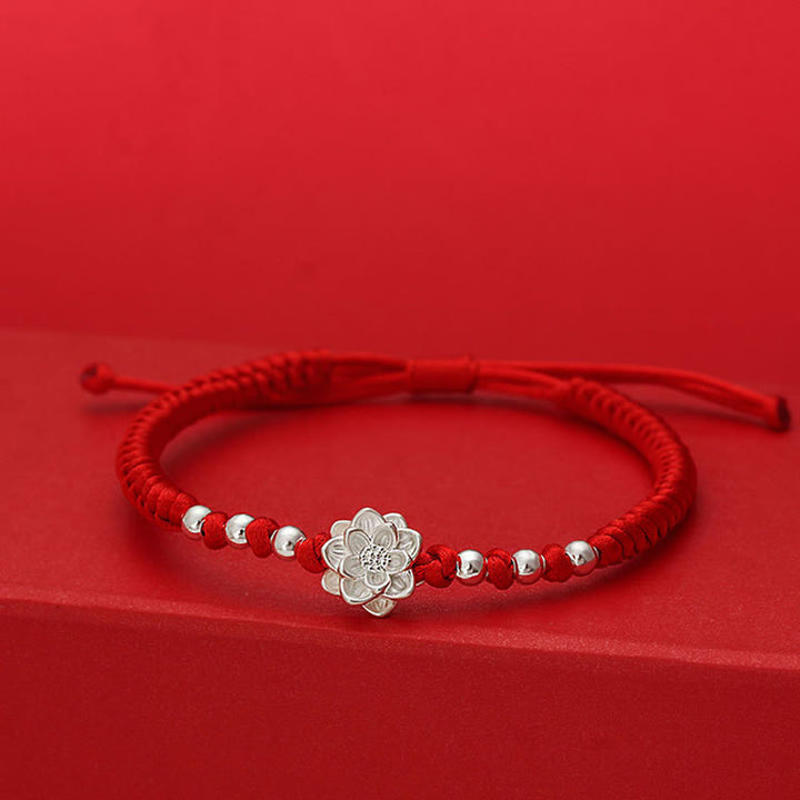 Buddha Stones 999 Sterling Silver Lotus Symbol 990 Sterling Silver Bead Red String Luck Bracelet - Red String(Wrist Circumference: 19-20cm) - image 0
