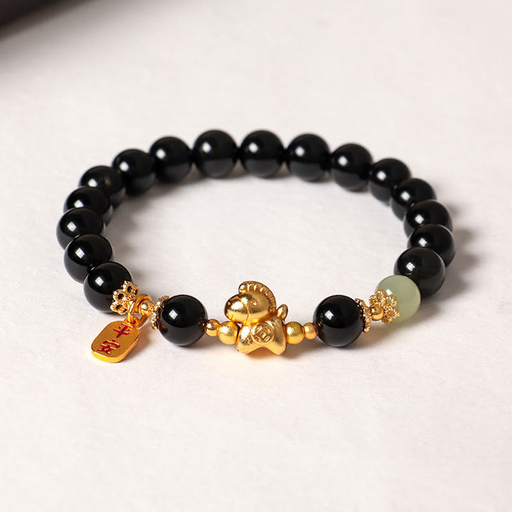 Buddha Stones Year Of The Horse Hetian Jade Black Obsidian Red Agate Strength Bracelet - image 3